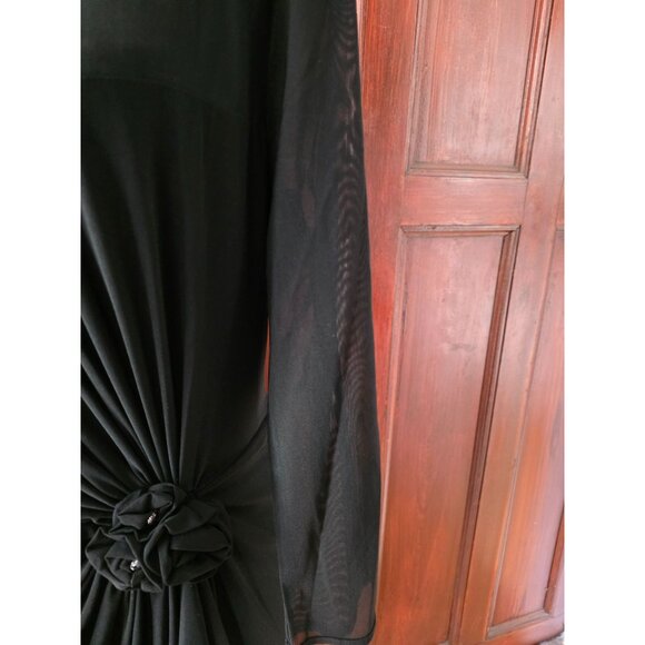 Jones Studio Black Ruched Knee-Length Dress Size 14 Rhinestone Details - Picture 3 of 9